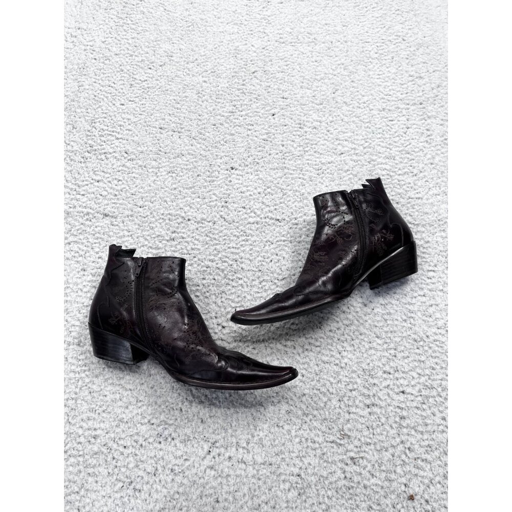 Women's EVITA Burgundy Floral Stitch Western Inspired Ankle Boots Size 37